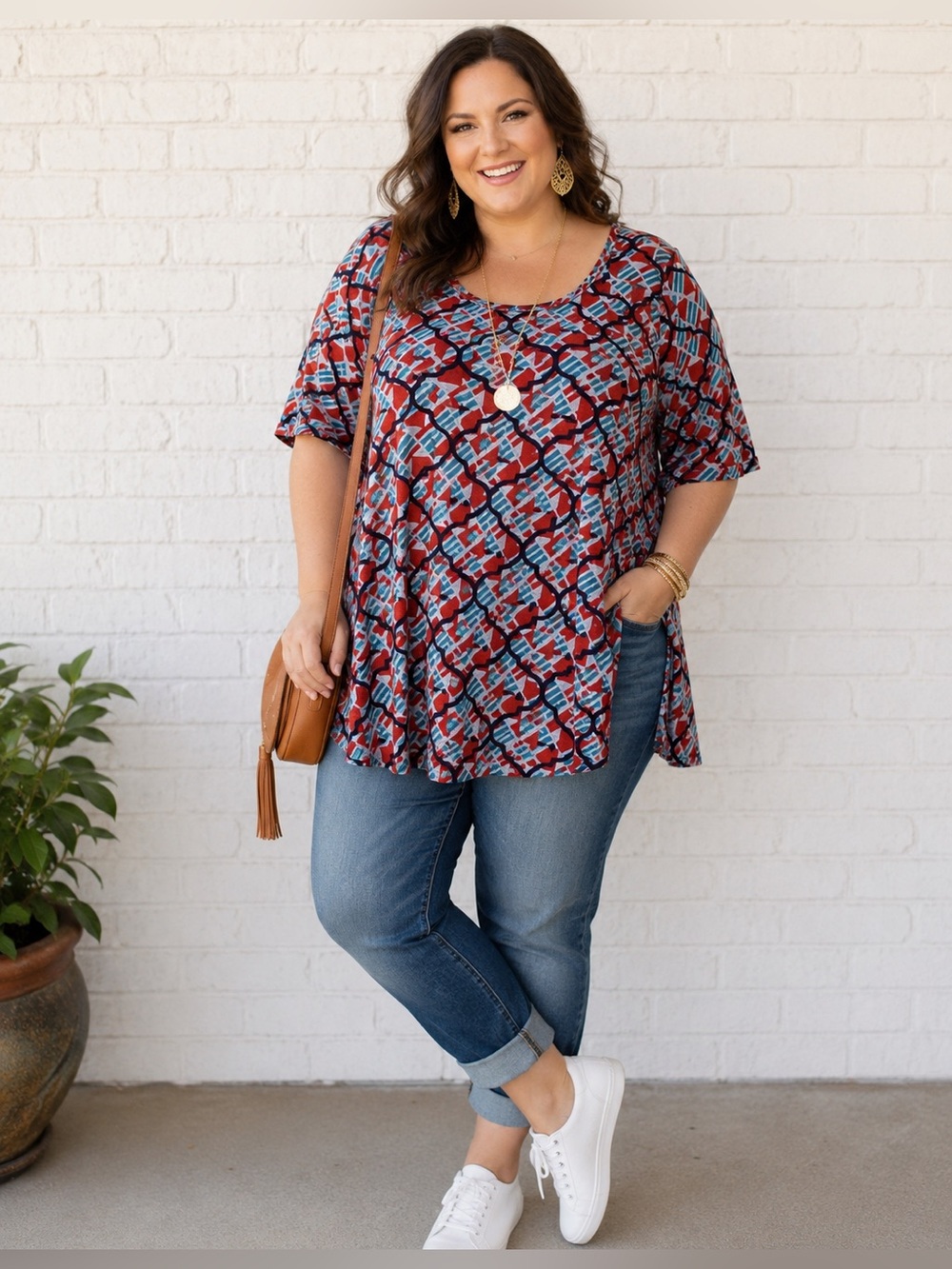 LULAROE Perfect T Red and Gray EUC